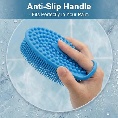 3-Pack Silicone Shower Scrubber for Body – Dual-Sided Loofah Brush with Ergonomic Handle, Fast-Drying Exfoliator – Black, Blue, Green - size: 3Pack-Black Blue Green