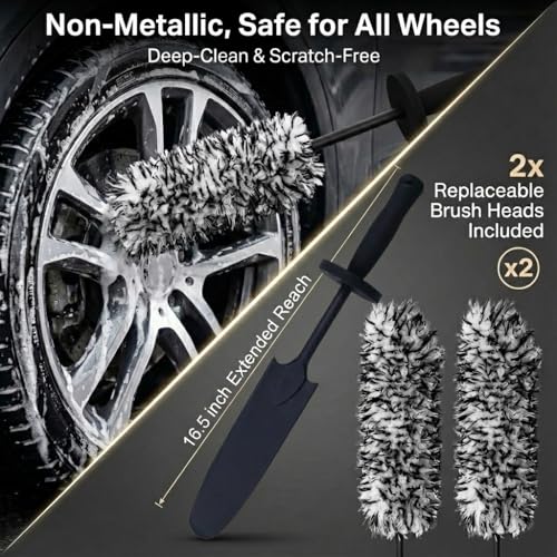 9PCS Wheel Detailing Kit Metal-Free Scratch-Free Boar Hair Rim Brush | Scratch-free boar hair & microfiber, dual-hardness tire pads, towel, storage bag, multi-vehicle wheel care gift set - color: 9