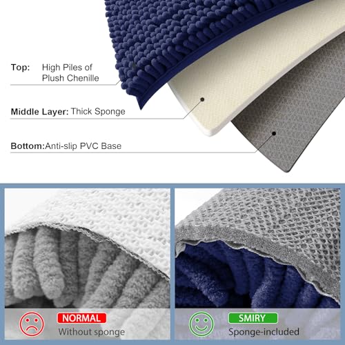 Smiry Bathroom Rugs Sets 2 Piece, Soft Absorbent Chenille Machine Washable Non Slip Shaggy Bath Rug Set for Tub, Shower, and Floor (47x20+30x20, Navy Blue) - color: Navy Blue, size: 47"x20"+30"x20"