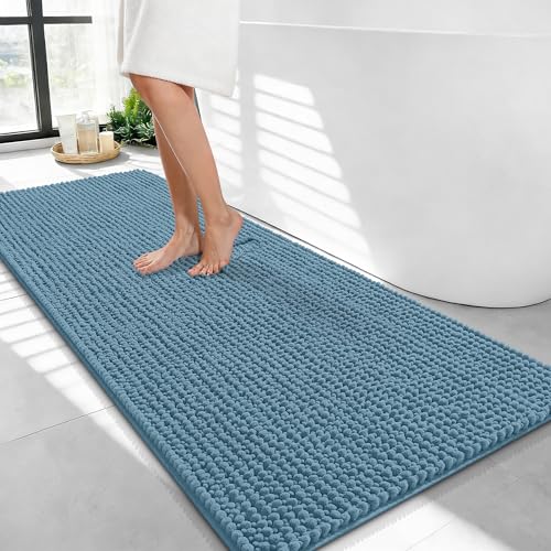 OLANLY Thick Bathroom Runner Rugs 44x24, Extra Soft Absorbent Chenille Bath Rugs, Rubber Backing, Machine Wash Dry, Long Bath Mats for Bathroom Floor, Tub and Shower, Home Decor Accessories, Airy Blue - color: Airy Blue, size: 44" X 24"