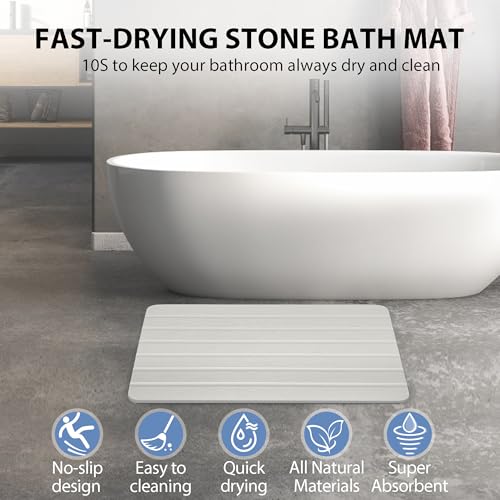 Absorbent Stone Bath Mat, Diatomaceous Earth Shower Mats, Non-Slip Water Absorbing Diatomite Stone Mat for Bathroom Floor, Quick-Drying Easy to Clean - color: Line-white