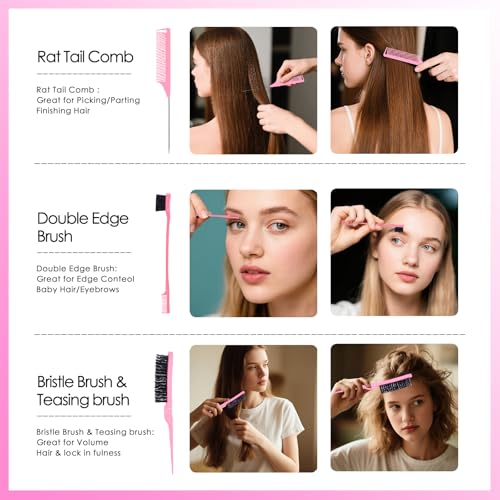 11 Pcs Hair Brush Set, Detangle Hair Brush And Spray Bottle, 3 Pieces Smooth Hairbrush For Toddlers, Suitable For Wet and Dry Hairstyles, Suitable For Adults And Children. (Pink) - color: Pink
