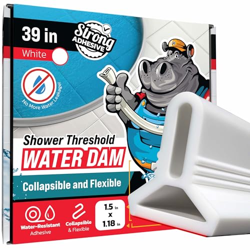 Shower Threshold Water Dam Barrier 39" - White Collapsible Shower Water Blocker - Shower Guard for Walk in Shower - Water Guard Stopper for Floor - Shower Dam - 1.5" Tall - By Hippo Dam - color: White, style: 39 In