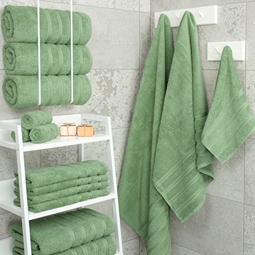 American Soft Linen 100% Cotton Luxury Turkish Towels, 4 PC Bath Towel Set | Soft Absorbent Quick Dry OEKO Tex Standard 100 Certificated Durable Machine Washable Breathable Premium Hotel Quality - color: Sage Green, size: 4 PC (27"x54")