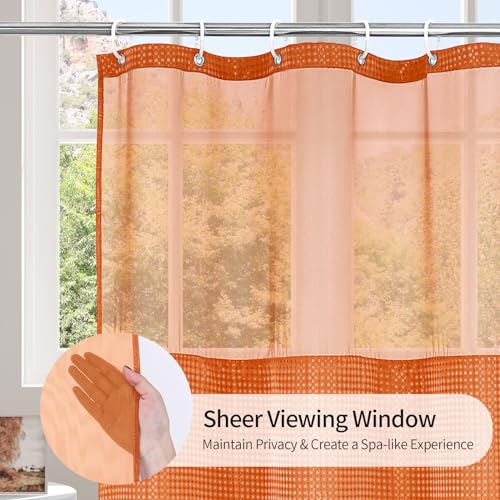 MitoVilla Orange Small Stall Shower Curtain 36 x 72, Narrow Half Size Weave Fabric Shower Curtain Set with Water-Repellent Snap-in Liner for Modern Neutral Hotel Bathroom Decor, Burnt Orange - color: Orange, size: 36"W x 72"L (Pack of 1)