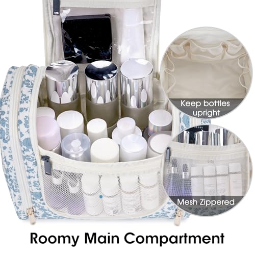 Narwey Hanging Toiletry Bag for Women Travel Makeup Bag Organizer Toiletries Bag for Cosmetics Essentials Accessories - color: Z-Little Blue Flower