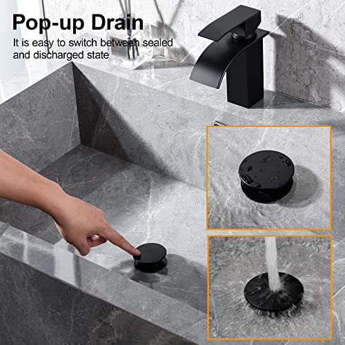 TIORIY Bathroom Vessel Sink Drain with Overflow - 1 3/4 Inch Bathroom Sink Stopper, Push and Seal Pop up Sink Drains, Bathroom Sink Vanity Assembly with Strainer, Anti Clogging, Black - color: With Overflow Black