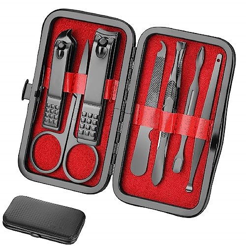 Manicure Set Men Finger and Toe Nail Clippers Set Professional Manicure Pedicure Kit with Travel Case Personal Care Tools Accessories Nail Grooming Kit Gifts for Men Women Father Mother - color: Black and Red