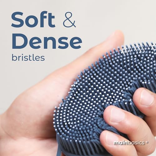 MainBasics Silicone Body Scrubber Dual-Sided, Dark Blue, Massage | Shower Scrubber with Massage Nodes, Silicone Loofah Alternative for Deep Clean - color: Dark Blue, size: Massage