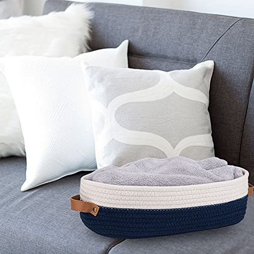 Toilet Basket,Woven Storage Basket for Toilet Tank Top Farmhouse Home Decor Organizing Baskets 13"x5.9"x4" Navy Stitching White - color: Navy Stitching White