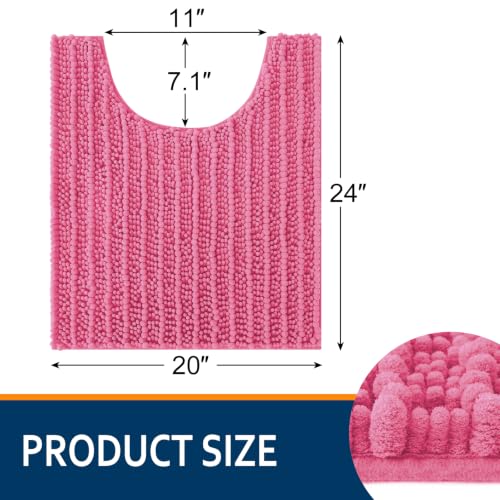 Smiry Bathroom Toilet Rugs U Shaped 24x20, Extra Soft Absorbent Non Slip Rubber Backing Chenille Contour Bath Rugs for Toilet, Machine Washable Contoured Bath Mats, Hot Pink - color: Hot Pink, size: 24'' X 20''