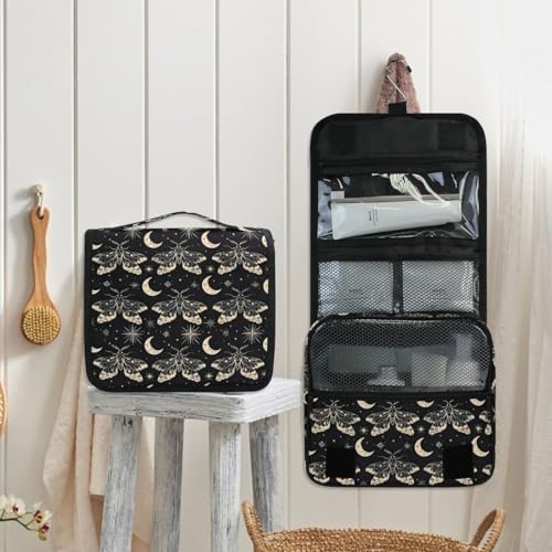 MNSRUU Hanging Toiletry Bag Butterfly and Moon Skull Travel Makeup bag for Toiletries Portable Travel Toiletry Organizer Cosmetic Bags with Hanging Hook - color: Skull A10121