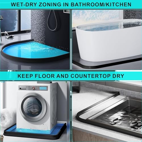 Hi-Na 3ft/5ft/6ft/8ft10ft Collapsible Shower Threshold Water Dam Water Barrier for Shower and Water Stopper Keeps Water Inside Water Threshold for Wet and Dry Separation (3ft, Black) - color: Black, style: 3ft