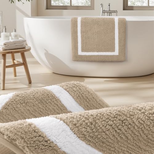 HOMEIDEAS Bathroom Rugs Sets 2 Piece, Super Soft and Absorbent Microfiber Tufted Bath Mats, Non-Slip and Machine Washable Bath Rugs(Beige) - color: Beige