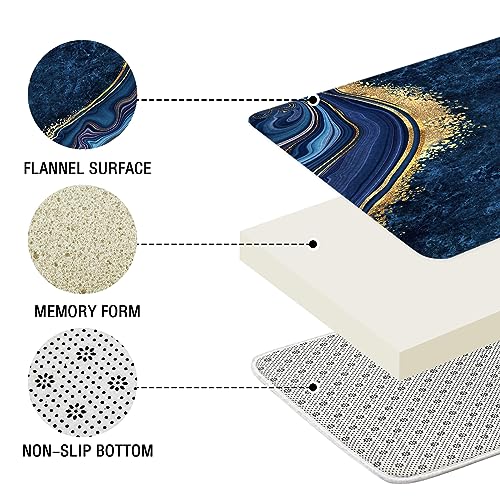Gibelle 4 Pcs Luxury Marble Shower Curtain Set with Non-Slip Rugs, Toilet Lid Cover and Bath Mat, Gold Foil Navy Blue Bathroom Decor Set with Shower Curtain and Rugs and Accessories - color: Navy Blue