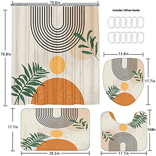 LQCOOL Mid Century Shower Curtain Set Boho Shower Curtain Set with Rugs,Abstract Bathroom Decor Accessories Waterproof Shower Curtain for Bathroom with Mat Retro Orange - color: Beige