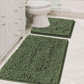 H.VERSAILTEX Bathroom Rugs Luxury Chenille Mat Set, Soft Plush Shower Rug + Toilet Mat, Microfiber Shaggy Carpet, Super Absorbent, Machine Washable (Curved Set, 32" x 20"/20" x 20", Loden) - color: Loden, size: 20" x 32" Plus 20" x 20"