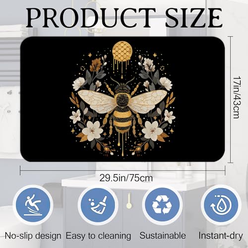 Elightvap Flowers and Bees Bathroom Mat Quick Drying Non Slip Bath Mats Absorbent,Bath Mat Quick Dry Bathroom Rug in Front of The Kitchen Sink, Shower Room, Bathtub,17 * 29.5 Inches - color: Flowers and Bees