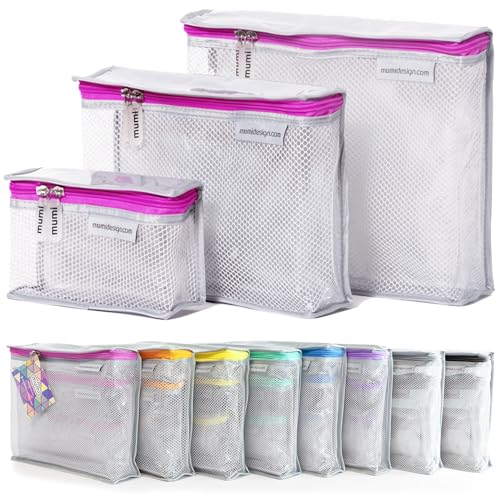 MUMI Travel Toiletry Bag Set of 3 – Clear TSA Approved Toiletry Bags for Women – Reusable Water-Resistant Makeup Organizer Pouches for Skincare, Cosmetics, Travel Accessories, Airport Packing - Pink - color: Pink