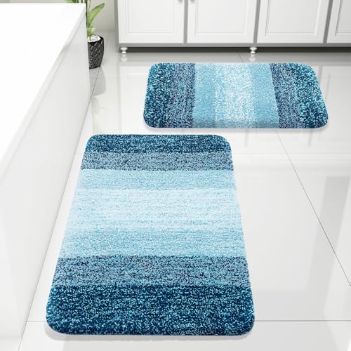 Arotive Bathroom Rugs Sets 2 Piece, Shaggy Soft and Absorbent Microfiber Bath Rugs, Machine Washable Dry Bath Mats for Bathroom, 30x20 and 24x16, Peacock Blue - color: Peacock Blue, size: 30" X 20" + 24" X 16"