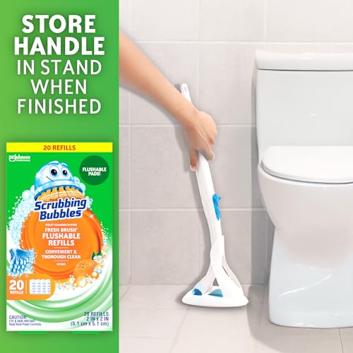 Scrubbing Bubbles Flushable Toilet Bowl Wand Cleaner Refills, Fresh Brush Cleaner Toilet Refill Pads, Removes Limescale & Odors, Citrus Scent, 20 Count (Pack of 1) - size: 20 Count (Pack of 1), style: Refill