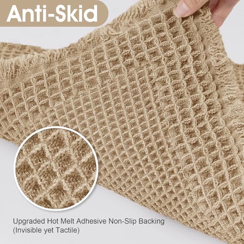Upgraded Waffle Bath Mat Set 2 Piece Beige-Bordered, Super Absorbent Non-Slip Quick Dry Bathroom Rugs with Tassels, Machine Washable Ultra Soft Boho Bath Rugs for Floor, Bath Mats Boho Farmhouse Decor - color: Beige, size: 24"x17"+5'x2'