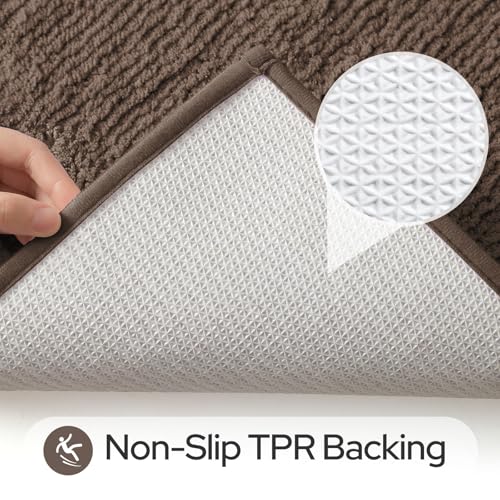 HOMEIDEAS Brown Bathroom Rugs, 2 Piece Super Soft and Absorbent Microfiber Tufted Bath Mats, Non-Slip and Machine Washable Bath Rugs - color: Brown