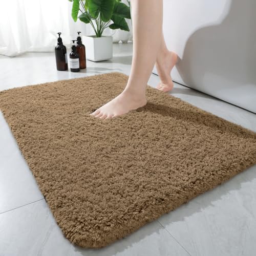 AROGAN Luxury Long Bathroom Runner Rug, 24x36 Inch Thick Soft and Absorbent Non Slip Bath Mat, Rubber Backing Quick Dry Rugs Carpets, Machine Washable Plush Mats for Shower Floor, Brown - color: Brown, size: 2' X 3' (24" X 36")