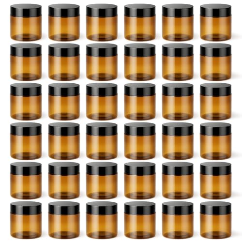 Loretoy 36 Pack 2 OZ Plastic Jars with Lids, BPA Free, Reusable, Refillable Transparent Cosmetic Containers for Bath Salts, Cosmetics, Powders, Beauty Product and Small Accessories, Brown - color: Brown, size: 2 Ounce