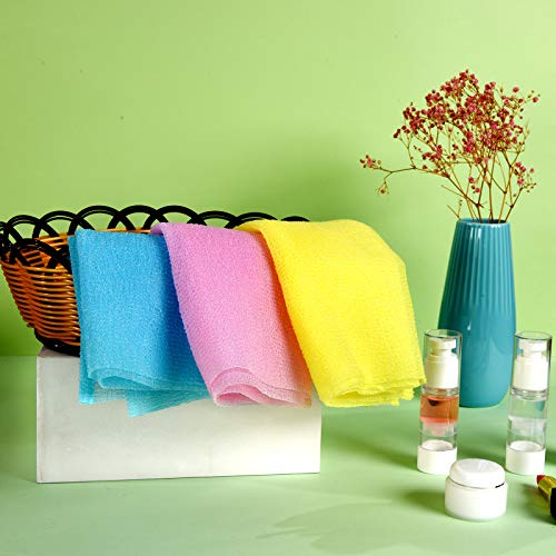 ARCH&M Japanese Exfoliating Washcloth, Yellow, 3-Pack | Korean & Japanese Style Scrub Cloth, Nylon Bath Washcloth, For Body & Back, Smoother Skin - style: Yellow x 3