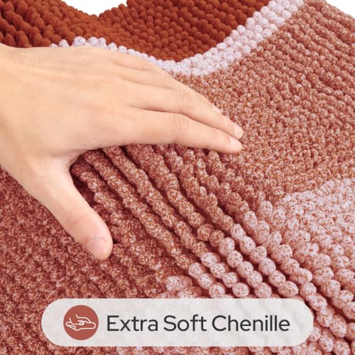 HOMEIDEAS Burnt Orange Bathroom Rugs Set of 2, Thick Absorbent Chenille Bath Mats, Non-Slip Soft Shaggy Rugs for Bathroom Floor, 20" x 32" & 17" x 24" - color: Burnt Orange