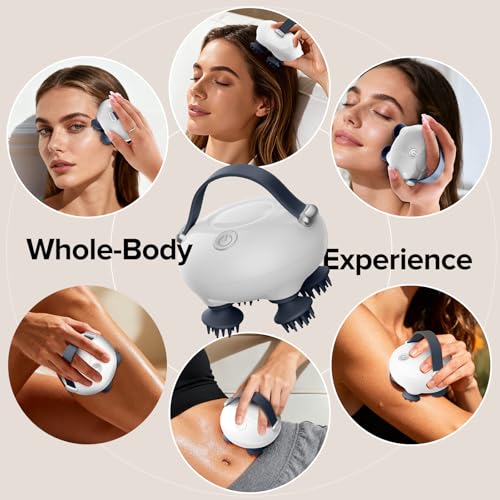Scalp Massager, Head Massager Scalp with Tangle-Resistant Design, Portable Head Massager, Hair Massagers with 12 Massage Heads, 3 Modes, Mothers Day Gifts, Father Day Gifts for Mom, Dad - color: Off White