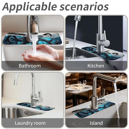 Faucet Fast Absorbent Pad - Deep Sea Octopus And Boat Drying Pad, Suitable For Kitchen, Bathroom, Island And Other Scenes - color: Deep sea octopus and boat