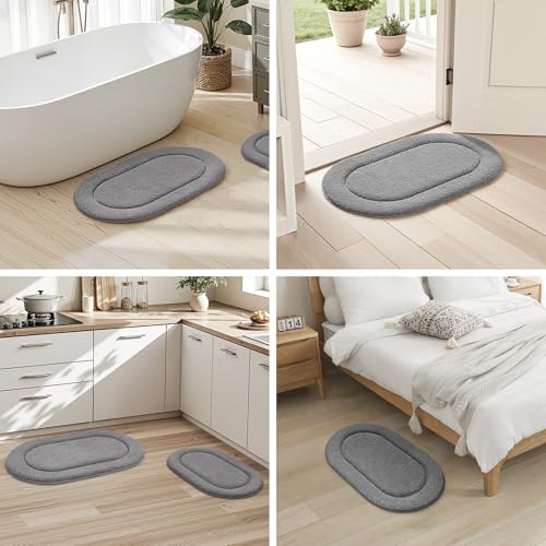 HOMEIDEAS Bathroom Rugs Sets 2 Piece, Soft Bathroom Mats and Absorbent Microfiber Machine Washable Bath Mats for Shower Room, Bathtub, Kitchen (20" x 32" + 16" x 24", Grey) - color: Grey