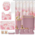 XLHOMO Bathroom Set - 26PC Bathroom Set with Shower Curtain and Rugs, Bathroom Accessory Set, Pink Bathroom Accessories Set, Trash Can & Soap Dispenser - style: Pink&Gold