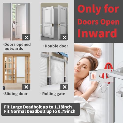 Portable Door Lock & Door Stop Alarm Set, Dual Protection Home Security Door Kit, Travel Hotel Lock Devices Pocket Self Defensey Tools for Traveling Hotel Home Apartment,Red - color: Red