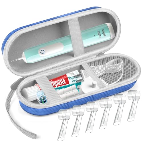 Sopito Electric Toothbrush Travel Case, Hard Storage Case with 6pcs Cover Caps, Fits for Oral-B/Oral-B Pro/Philips Sonicare Electric Toothbrush, Blue - color: Navy blue