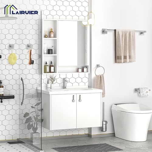 Lairuier 5-Piece Brushed Nickel Bathroom Hardware Set, Bathroom Accessories Set with Towel Bar, Toilet Paper Holder and 2 Towel Hooks SUS304 Stainless Steel Towel Bar Set Wall Mounted - color: Brushed, size: Set A