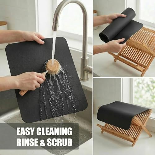 Customizable 24x5.5 Kitchen Sink Faucet Mat & 24x16 Dish Drying Mat Set | Absorbent Microfiber Splash Guard Trimmable to Fit 2 & 3 Holes Faucet & Soap Dispenser - Cuttable Counter Protector