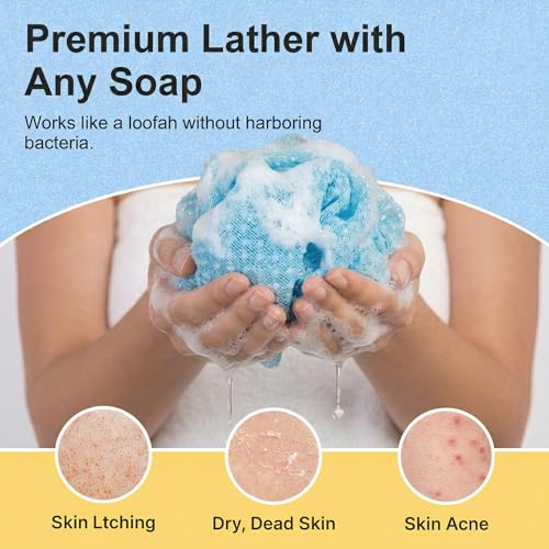 2 Pack Exfoliating Washcloth Towels - Exfoliating Body Scrubber Exfoliator, Back Scrubber for Use in Shower Bath, Japanese & Korean Scrub Wash Cloths, Loofah Lufa Sponge Washer for Women Men - color: Blue