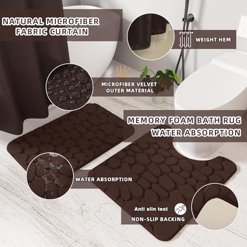 XLHOMO 26PC Bathroom Accessories Set - Gorgeous Brown Bathroom Set, Bathroom Accessory Set, Shower Curtain Set with Bathtub Mats for Shower Tub, Trash Can & Soap Dispenser - size: Bath Set+Bathtub Mat+Shower Curtain&Rugs, style: Brown&Gold