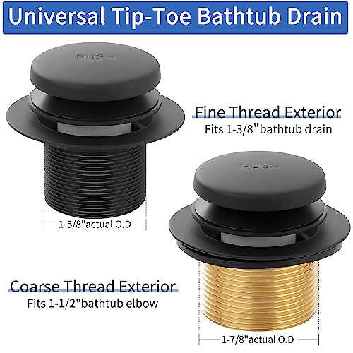 Matte Black Bathtub Drain Tip-Toe Tub Trim Set with Two-Hole Overflow Faceplate Bathroom Tub Drains Replacement Conversion Tub Drain Kit Assembly with Universal Fine & Coarse Thread - color: Matte Black
