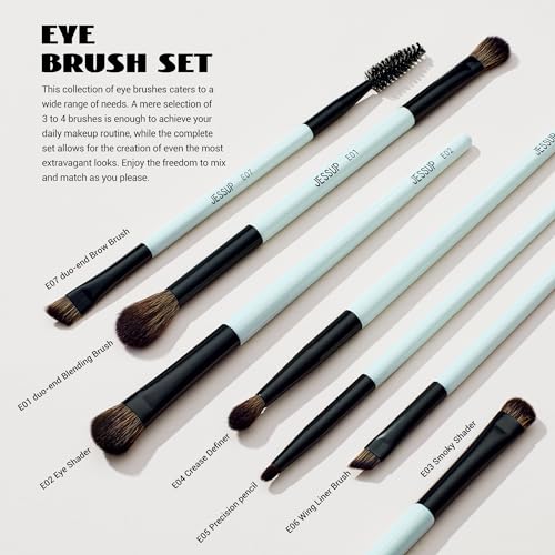 Jessup Makeup Brushes Set 10pcs, Double Sided Foundation Contour Blush Highlight Blending Eyebrow Brush Eyeshadow Eyeliner Concealer Brush, Bright Cyan Cruelty Free Cosmetic Tools T500 - style: 10pcs-T500