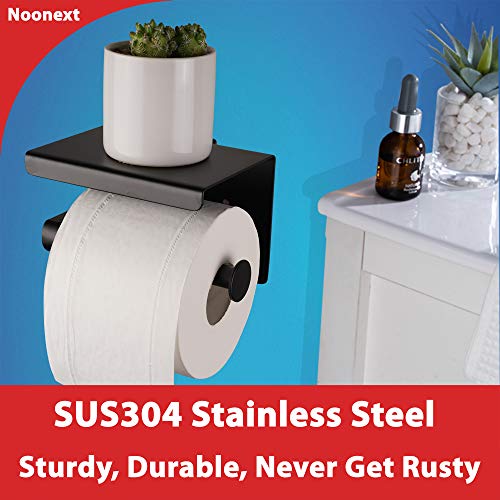 Matte Black Toilet Paper Holder Adhesive, Toilet Paper Roll Holder with Shelf, 3M Adhesive No Drill or Wall-Mounted with Screws for Bathroom & Kitchen - color: Black