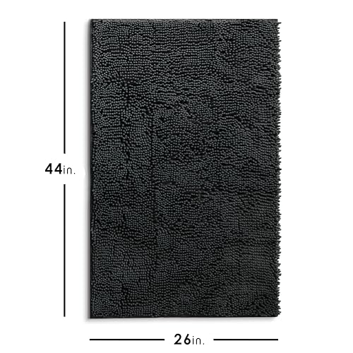Hearth & Harbor Bathroom Rugs, Chenille Bath Mat - Machine Washable Bath Mats for Bathroom Non-Slip Backing Rubber, Quick Dry Bathroom Mat - Black Bath Rug, 26x44 - color: Black, style: 26 x 44