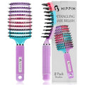 Boar Bristle Hair Brush Set of 2, HIPPIH Wet & Dry Hair Brushes Made by Fine Natural Boar Hair Can Adds Shine and Smoothing, Detangling Hairbrush for Women, Men & Kids' Long Curly Thick Hair - color: Mint Green & Purple