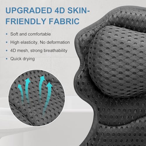 SetSail Bath Pillow, Relaxing Bath Pillows for Tub Neck and Back Support Soft 4D Breathable Air Mesh Ergonomic Bathtub Pillow with 6 Strong Suction Cups and Hook Luxury Bathroom Accessories,Black - size: Black3