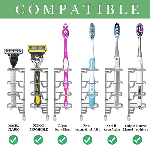 Linkidea Self Adhesive Toothbrush Holder for Shower, Stainless Steel Toothpaste Organizer, 3 Slots Wall Mount/Countertop Stand Compatible with Colgate Extra Clean, Oral-B CrossAction - color: Silver