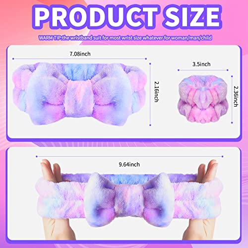 WSYUB Face Washing Headband and Wristbands Set, Headband and Writ Bands for Washing Face,Spa Headbands for Girls, 9pcs - color: Tie-dye Purple,Pink and orange