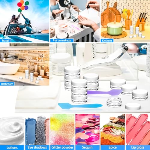 100 Pcs 3g Empty Plastic Containers with White Lids,Tiny Makeup Sample Containers, Small Pot Jars Clear Round Cosmetic Jars with 20 Pcs Mini Spatulas for Liquid Sample Powder Creams - color: White, size: 3g
